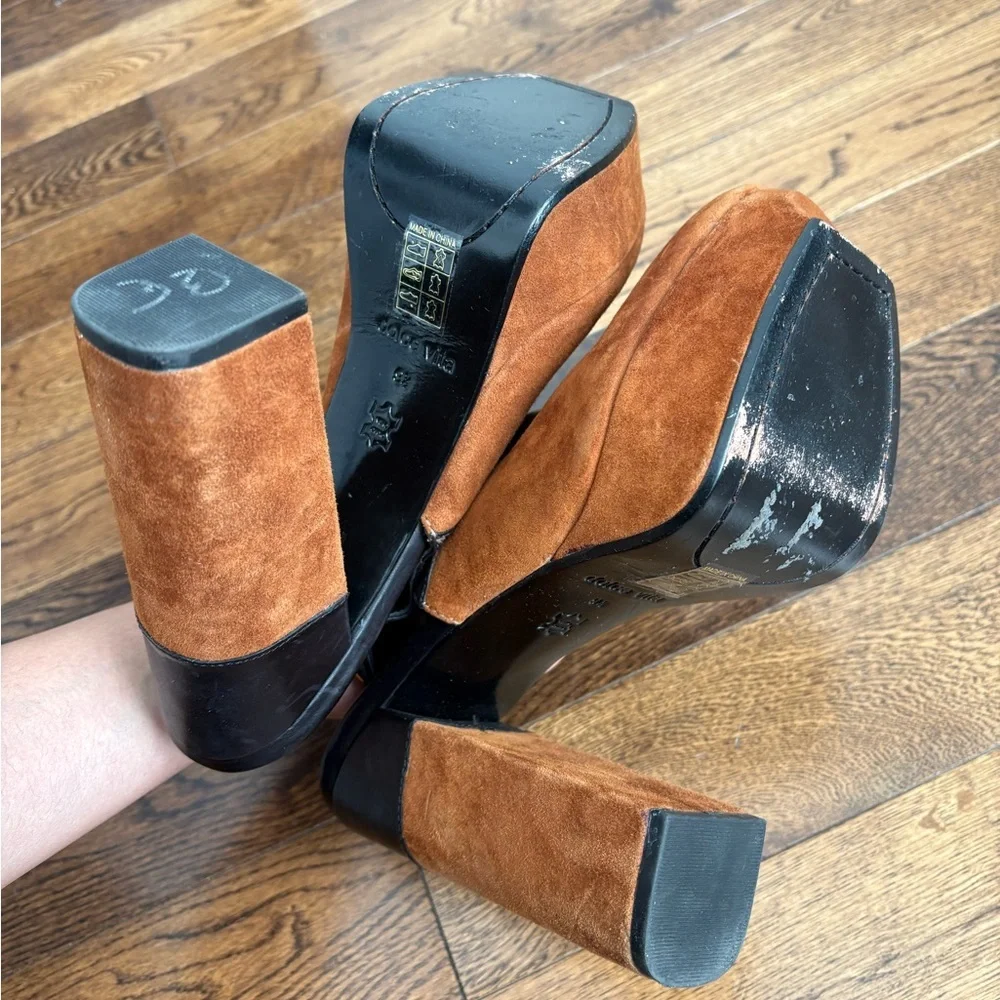 Dolce Vita Joanna Slingback Black and Brown Suede Leather Platform Clogs 9.5